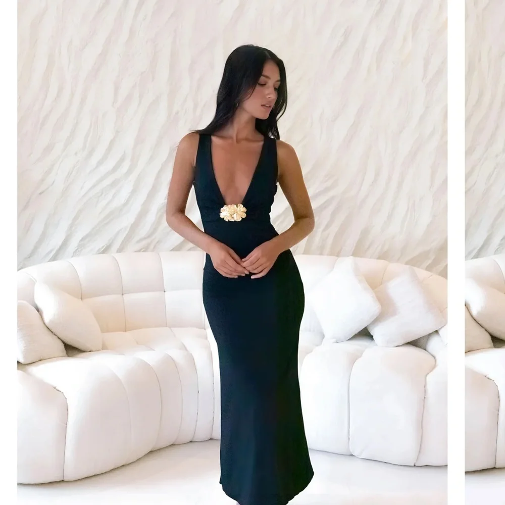 NWOT Princess Polly Black Maxi Dress with Gold Accent Hardware - Picture 3 of 5